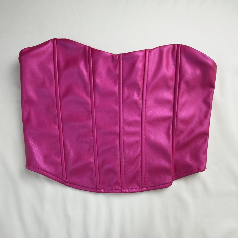 Jolie Joy Hot Pink Corset Top Zip Back Boned Bustier Party Y2K Barbiecore Size S